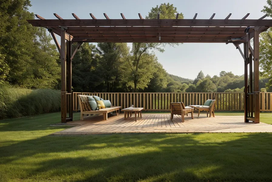 Low-voltage LED puck light mounted under a pergola rafter for warm 3000K backyard lighting