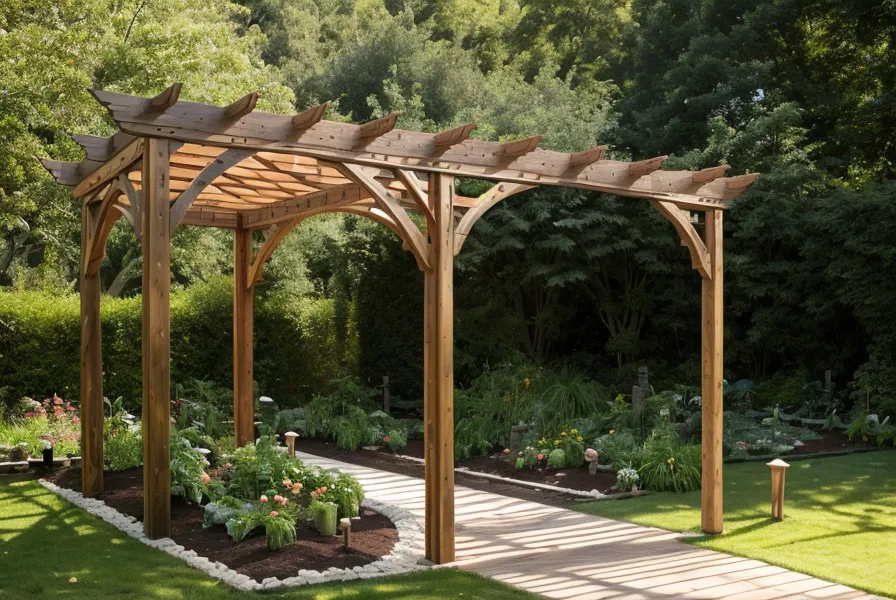 Climbing rose cane trained horizontally across a DIY arbor lattice for more blooms