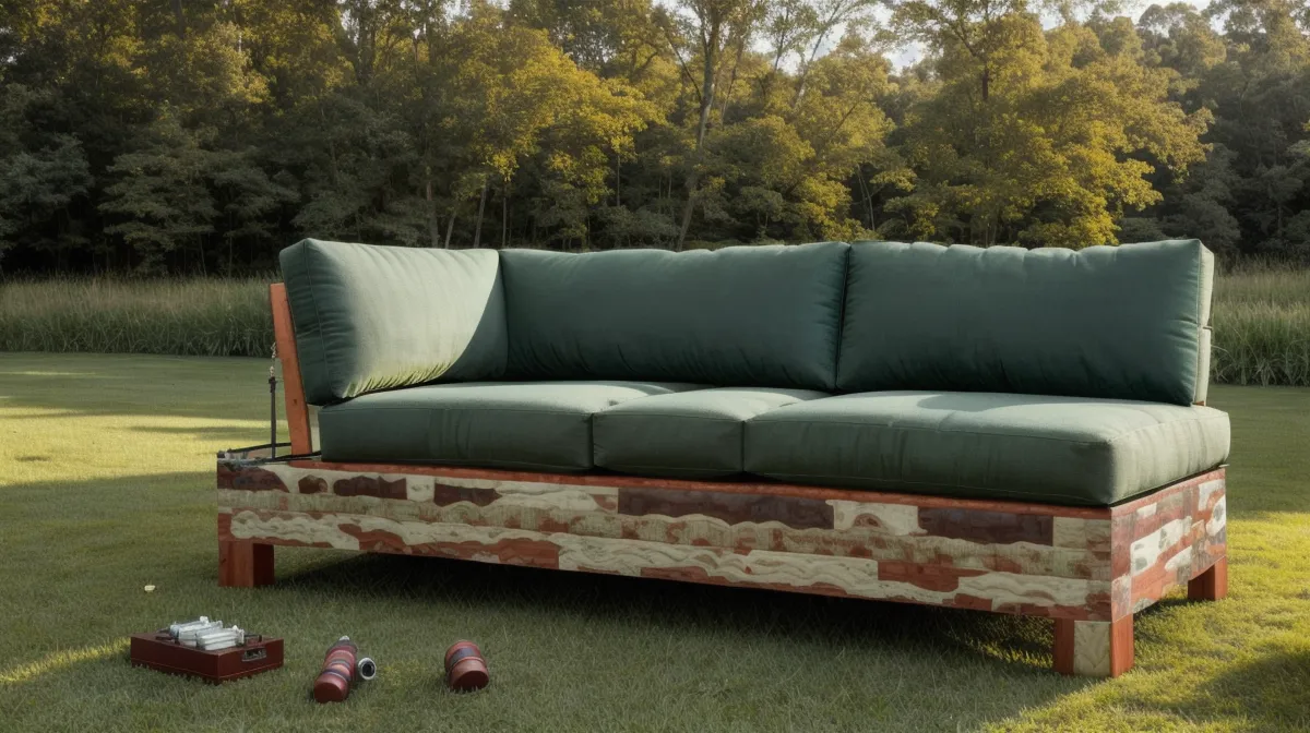 DIY outdoor sectional sofa build in progress on a North Carolina back deck