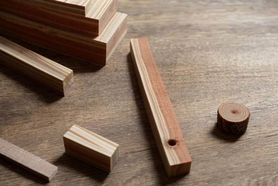 Cedar lumber scraps and a tape measure staged for a beginner DIY outdoor side table