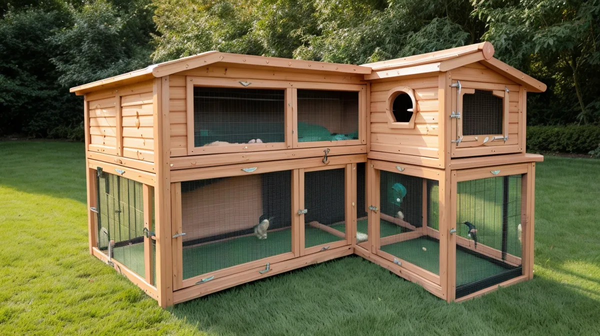 DIY rabbit hutch build with pressure-treated frame and predator-proof mesh for a backyard homestead