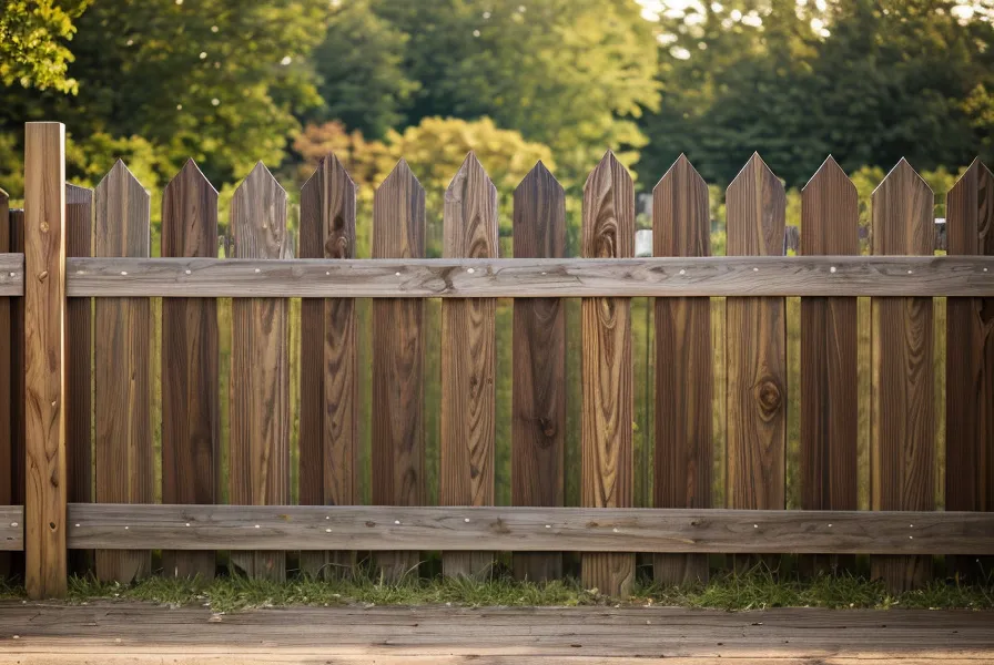 Wood picket fence built with the stepping method across a sloped backyard in rural North Carolina