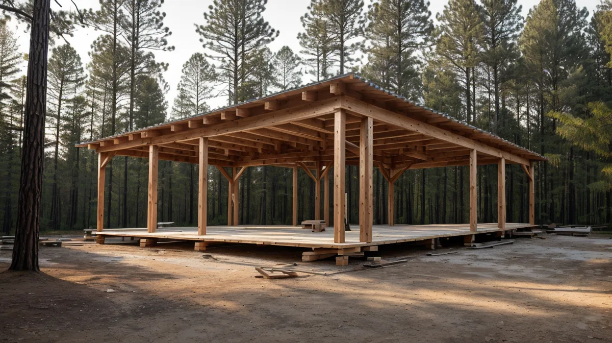 Backyard workshop framing project underway in North Carolina, full wall frame standing for DIY outdoor construction