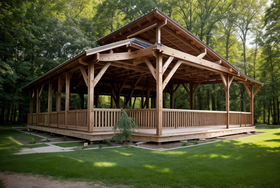 Wooden storage shed frame built from outdoor building plans during a DIY backyard construction project