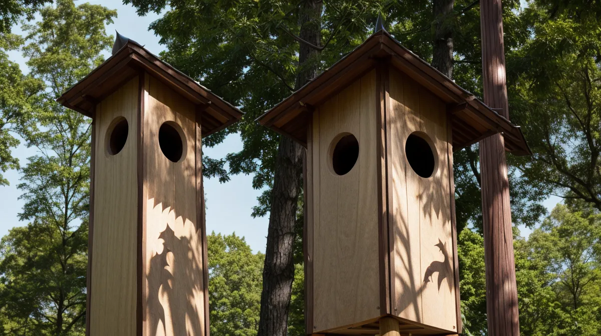 DIY bat house natural pest control backyard project mounted on a post in North Carolina