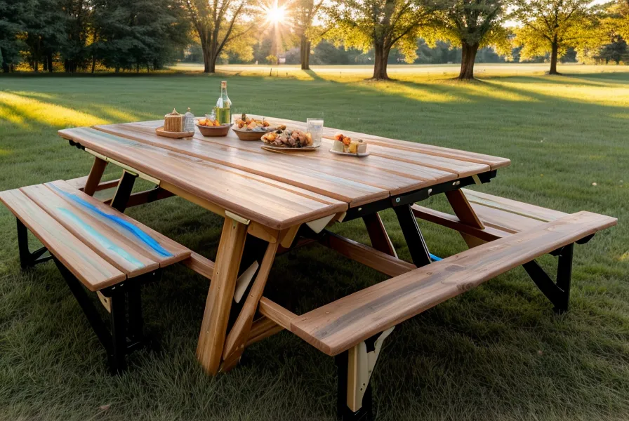 Miter saw cutting an angled A-frame leg for a beginner-friendly DIY picnic table