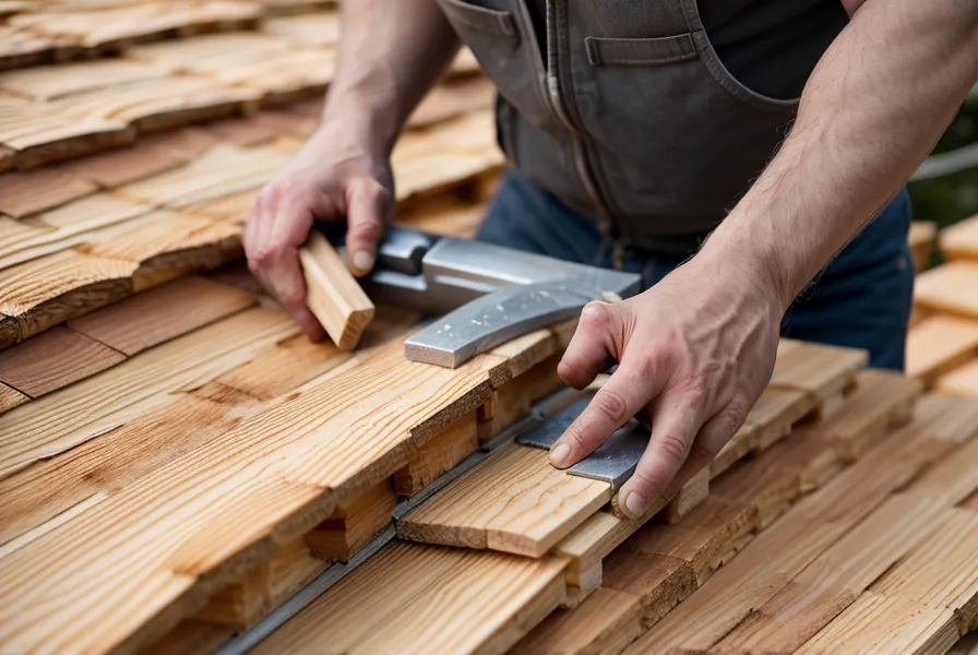 Nailing cedar shingles onto a DIY wishing well roof for NC homestead garden landscaping