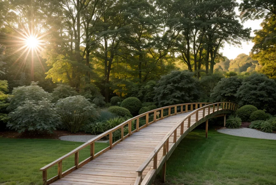 Installing cedar decking planks on a backyard garden structure bridge with a power drill