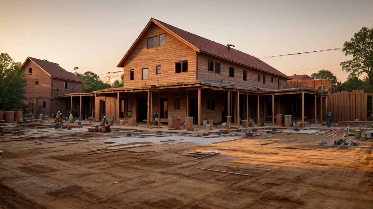 How to grade soil around a foundation for better backyard drainage — DIY backyard grading project cutting a slope away from a house foundation in North Carolina red clay