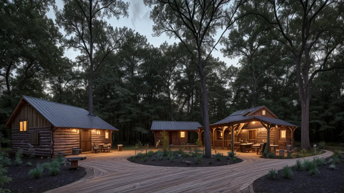 Low voltage landscape lighting installed across a large rural North Carolina yard