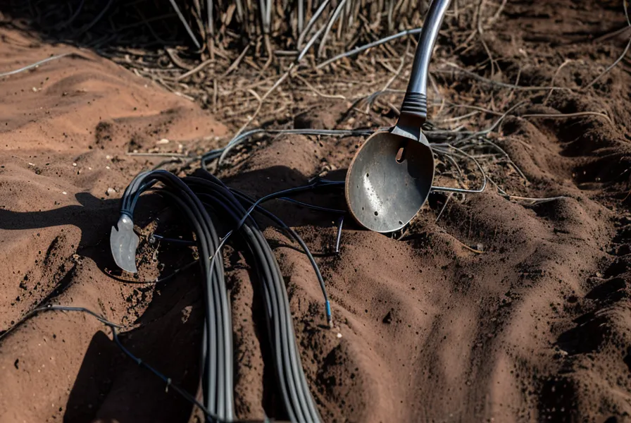 Heavy-duty 12-gauge low voltage landscape lighting wire laid in a backyard trench