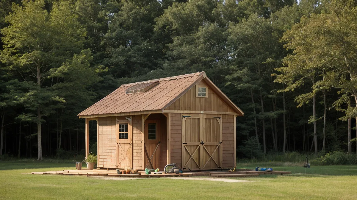 Finished 10x12 backyard shed with gambrel roof, built using My Shed Plans woodworking plans for DIY outdoor storage construction