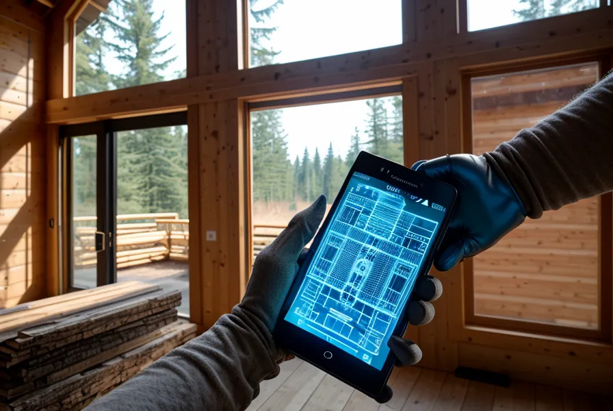 Homeowner checking My Shed Plans woodworking plans on a phone at the backyard shed construction site