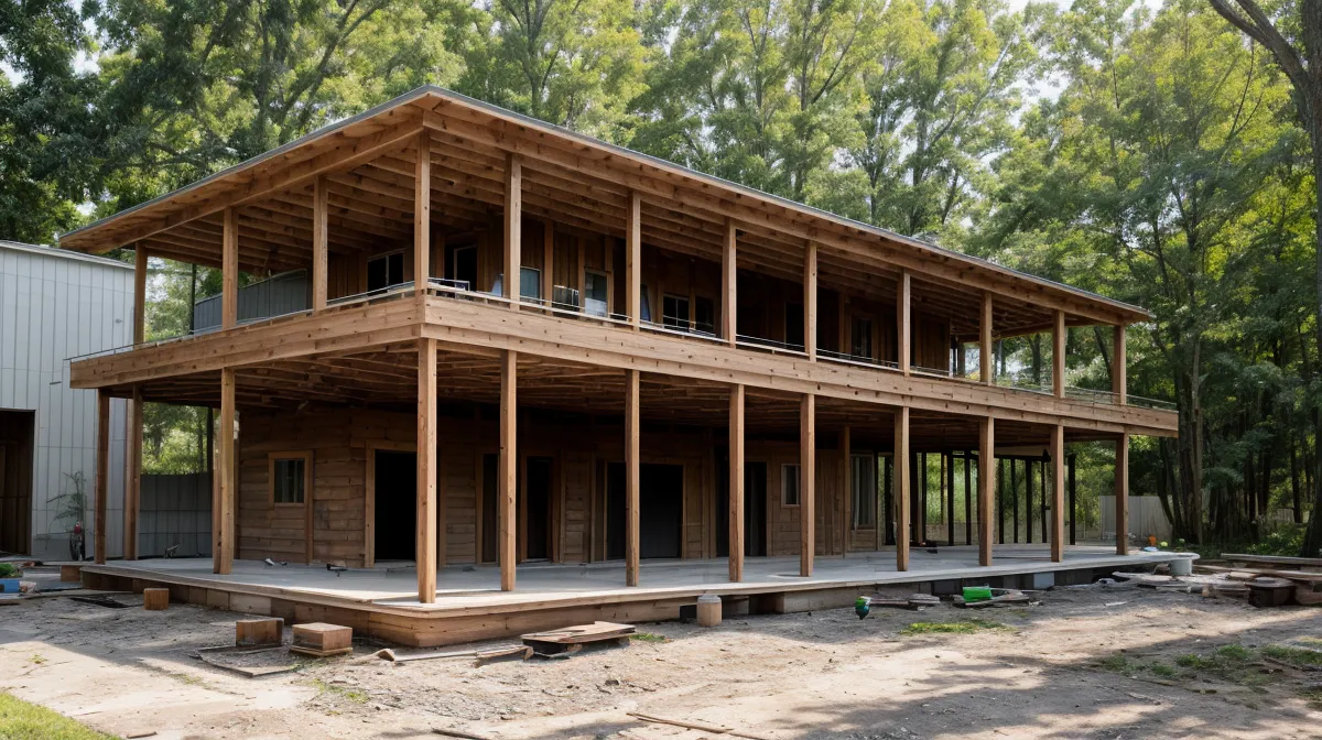 Backyard shed foundation concrete slab formwork staked out in a rural North Carolina yard