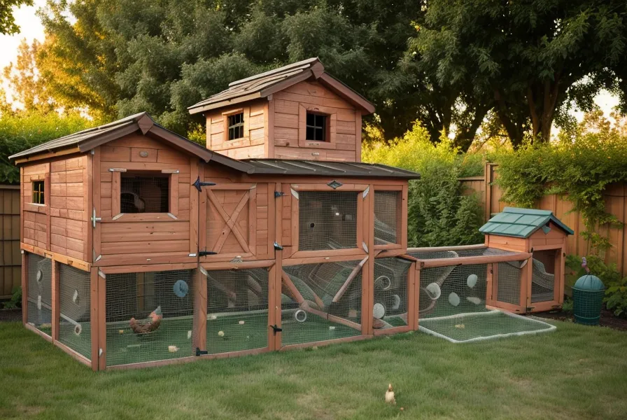 Finished DIY chicken coop and raised garden beds from our homesteading backyard build