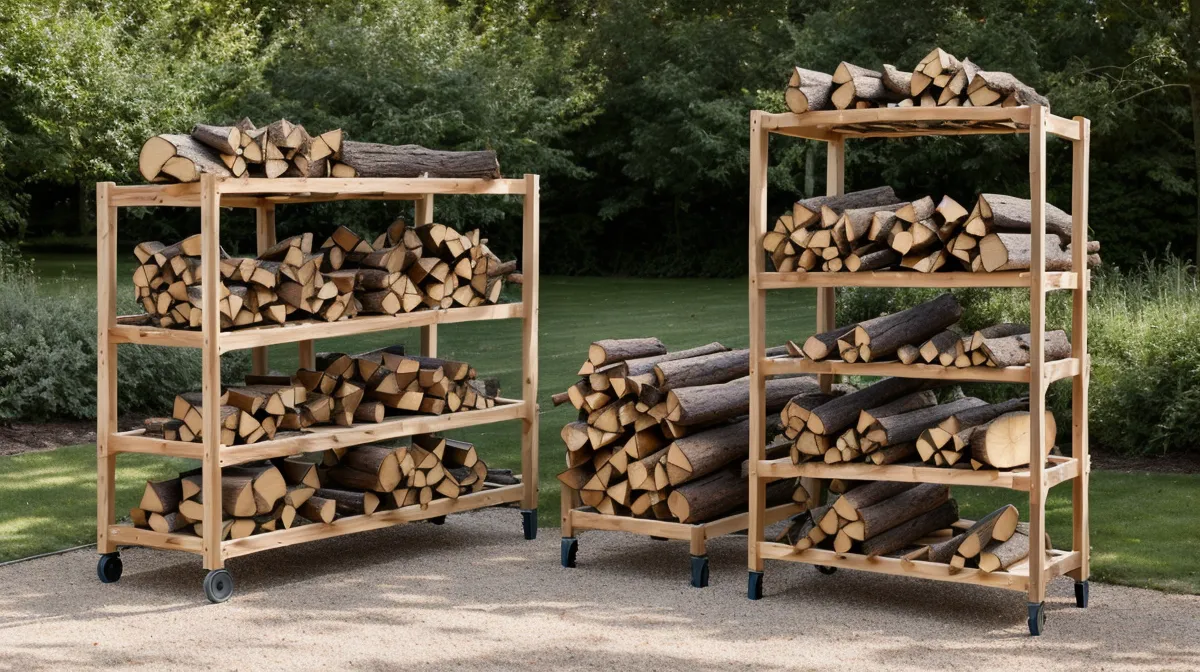 Elevated DIY firewood rack for winter wood storage — a simple outdoor organization project for beginner woodworking on a homestead lot
