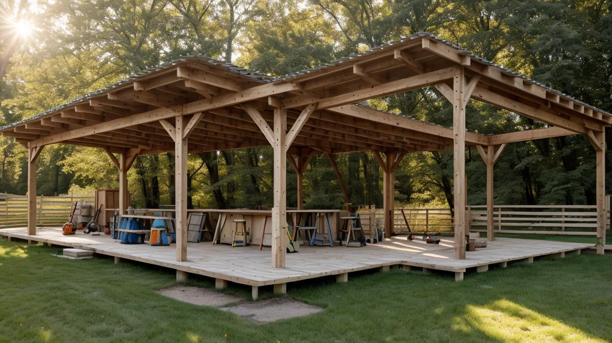 TedsWoodworking review setup showing backyard DIY projects built from woodworking plans on a rural North Carolina half-acre